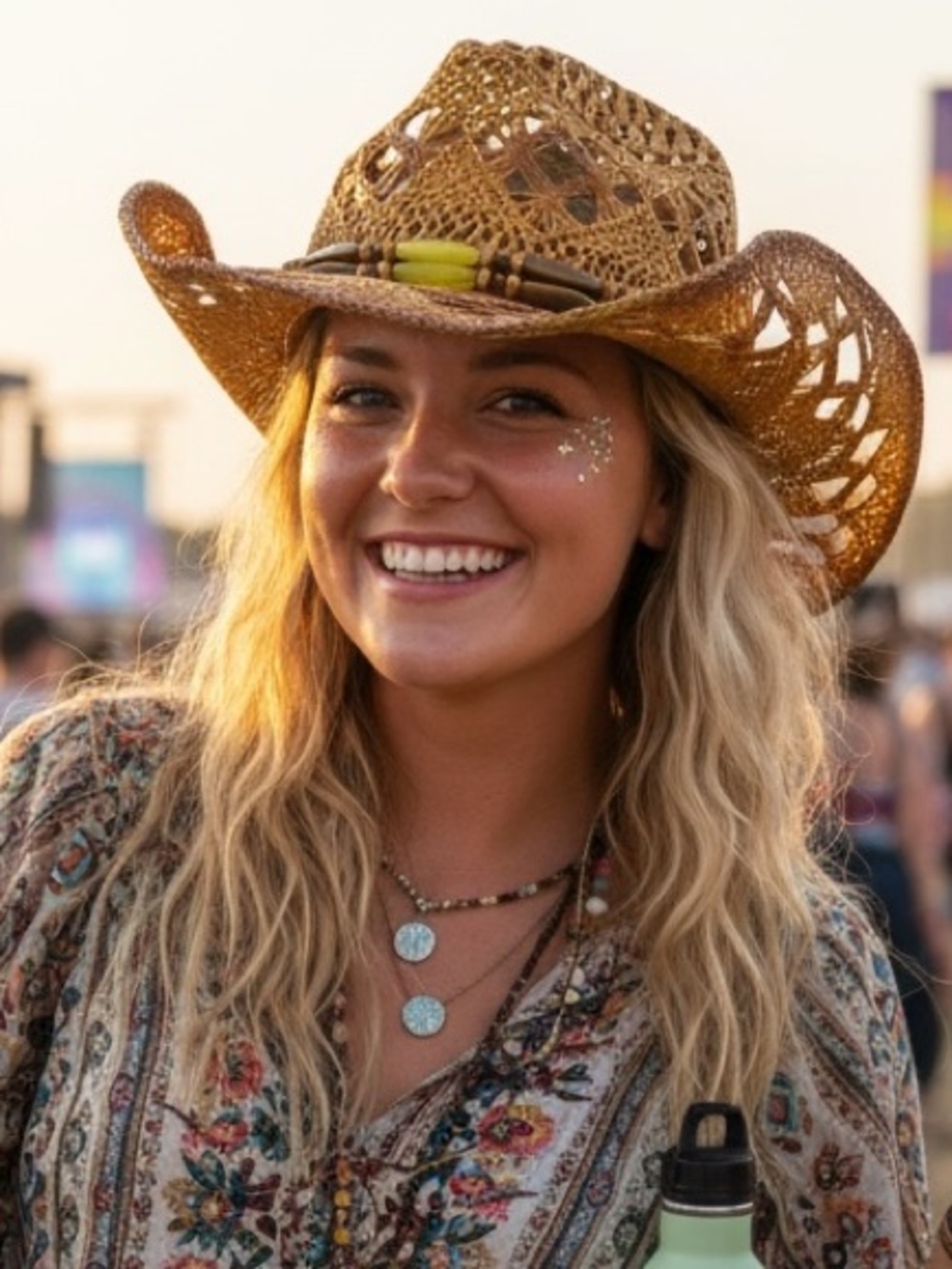 Western Express Handwoven Yellow Straw Cowboy Hat with Beaded Band festival